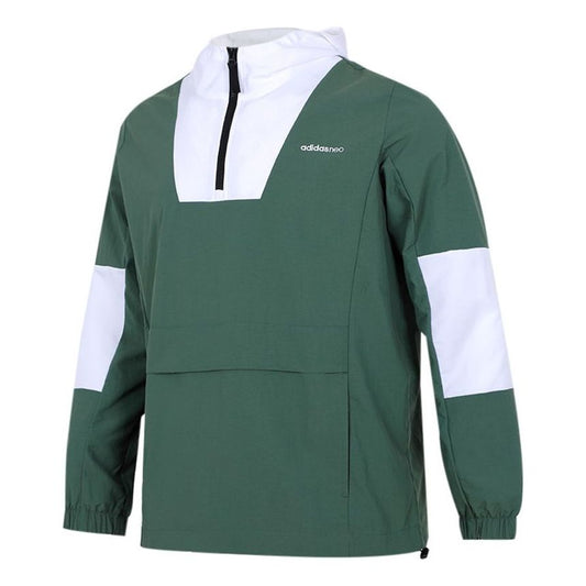 adidas Sports Running Training Casual Half Zipper Hooded Jacket Green H55264