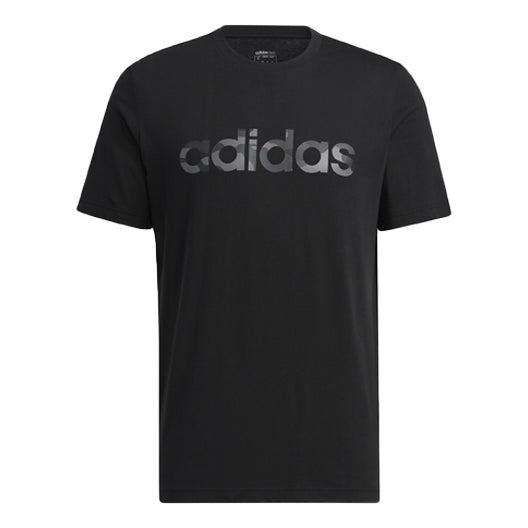 adidas neo Camouflage Logo Printing Sports Round Neck Short Sleeve Black HE4557
