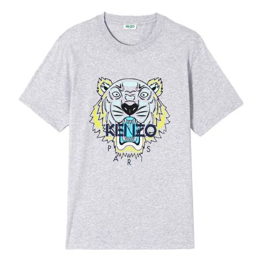 Men's KENZO Alphabet Tiger Head Pattern Printing Round Neck Short Sleeve light grey F955TS0504YA-94