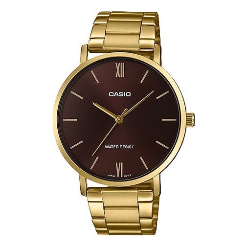 CASIO Stainless Steel Strap Quartz Waterproof Brown Dial Mens Brown Analog MTP-VT01G-5B