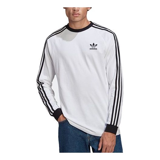 adidas originals 3-stripes Ls T Round Neck Stripe Sports Long Sleeves White GN3477