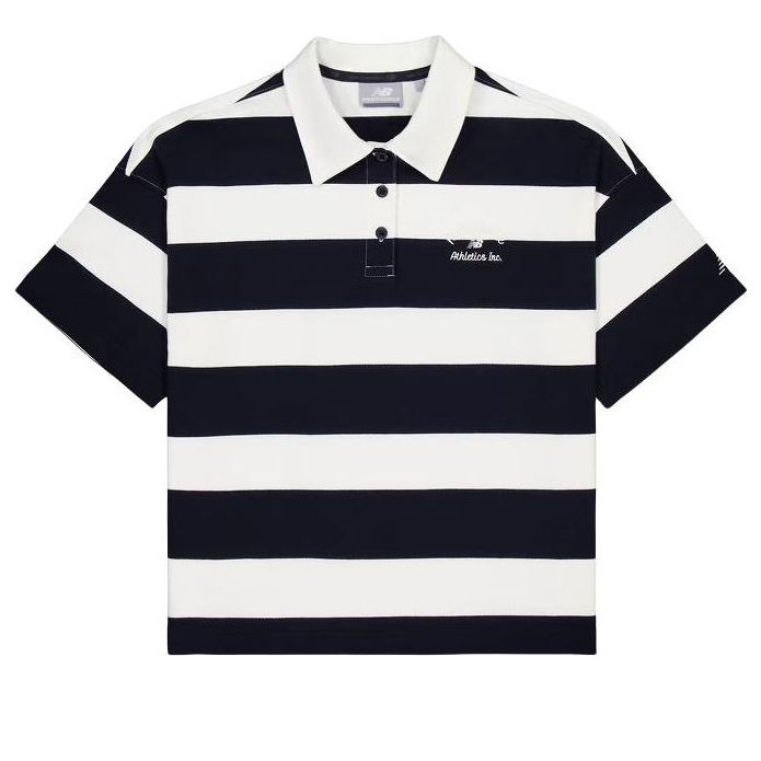 (WMNS) New Balance Striped Polo Shirt Asia Sizing 'Black White' NFE22412-MIX