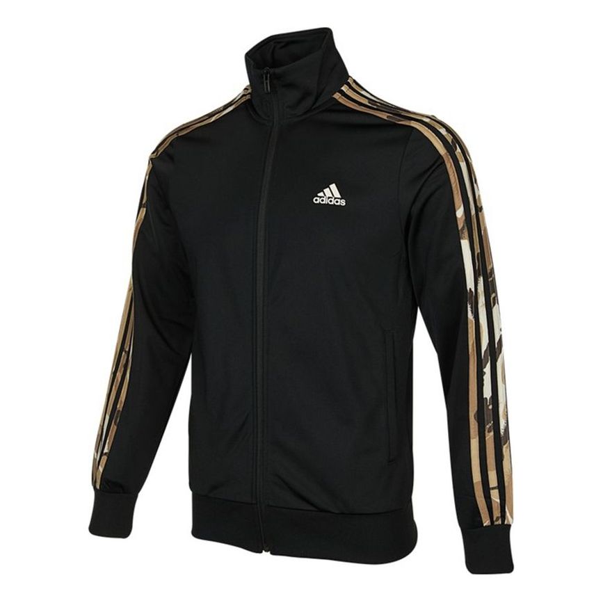 Men's adidas 3s Tt Tric Camouflage Stripe Sports Knit Stand Collar Jacket Autumn Black H48437