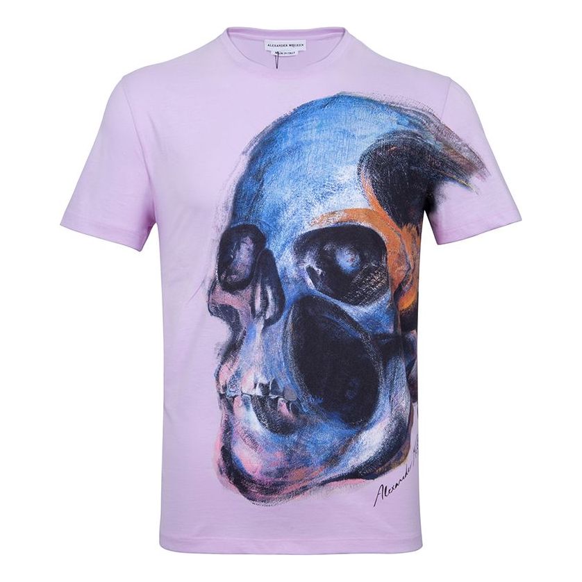 Men's Alexander McQueen SS21 Round Neck Skeleton Printing Short Sleeve Pink 550475-QMZ61-0907