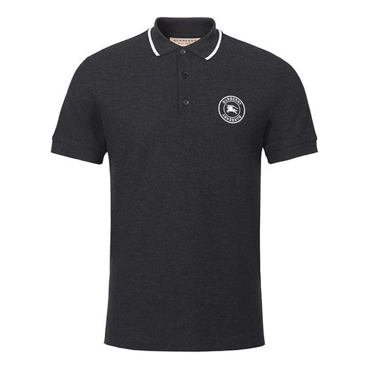 Men's Burberry Embroidered Logo Short Sleeve Polo Shirt Black 80078501