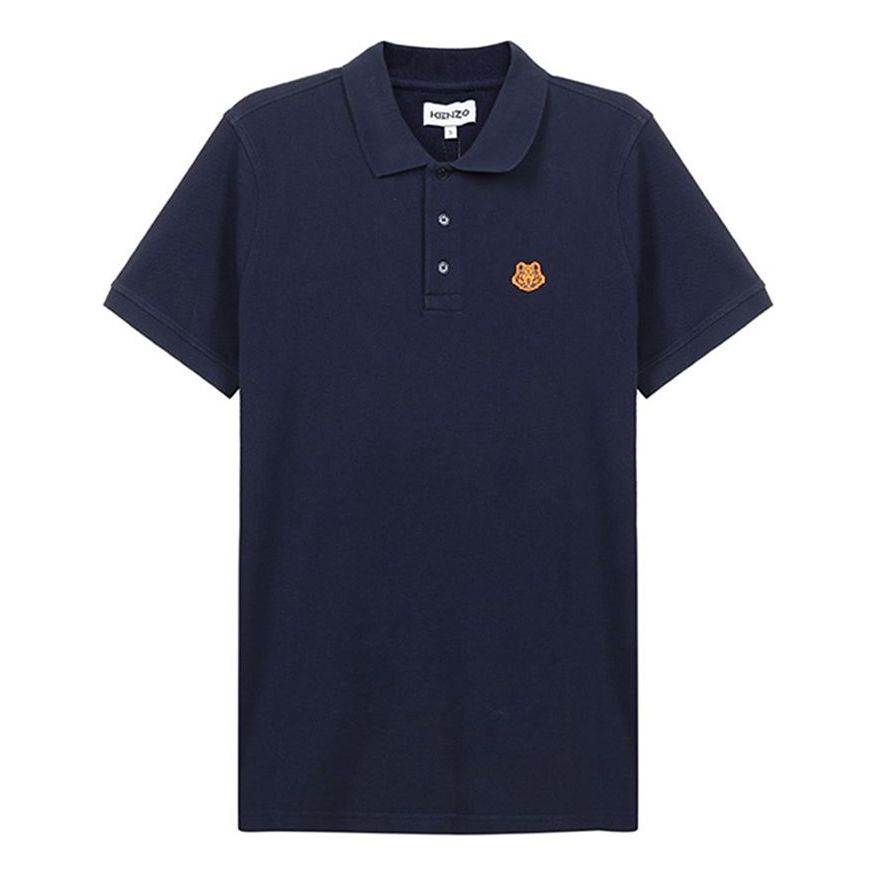 Men's KENZO Small Tiger Head Short Sleeve Polo Shirt Navy Blue FA65PO0014PU-76B