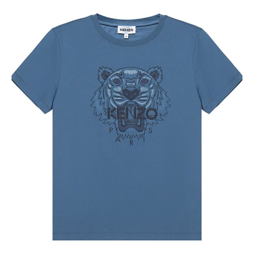 KENZO Tiger Head Printing Pattern Round Neck Short Sleeve Blue FA62TS8464YB-67