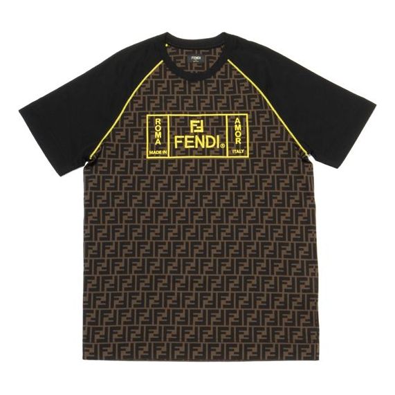 Men's FENDI Roma FF Logo Gold Printing Short Sleeve Brown FY0980-A87D-F0JNH