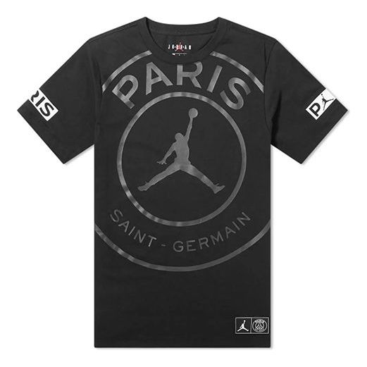 Air Jordan Paris Saint-Germain Logo Tee Printing Short Sleeve US Edition Black BQ8384-010