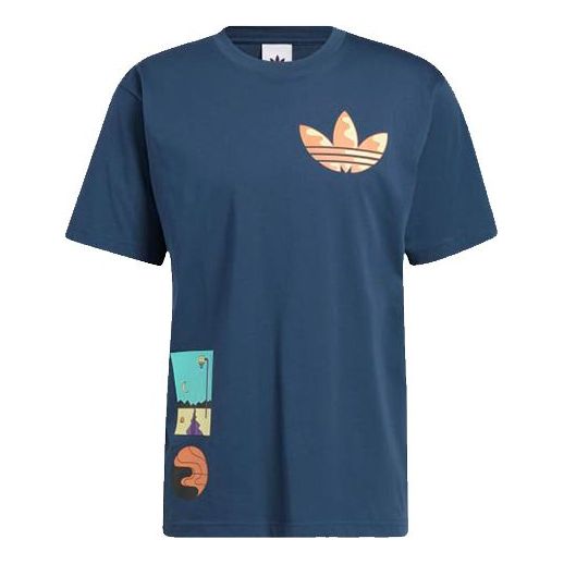 adidas originals Surreal Summer Tie Dye Printing Logo Round Neck Short Sleeve Navy Blue GN3902