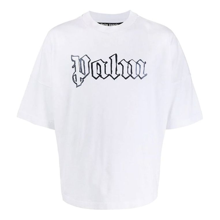 Men's PALM ANGELS Back Logo Printing Short Sleeve White PMAA002E20JER0020178