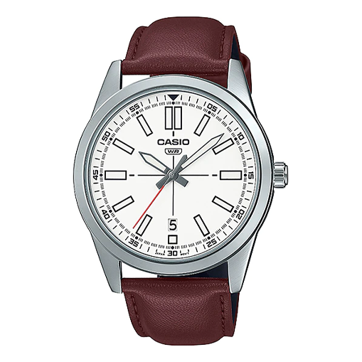 Casio Dress Pointer Display Analog Watch 'Red Silver White' MTP-VD02L-7E