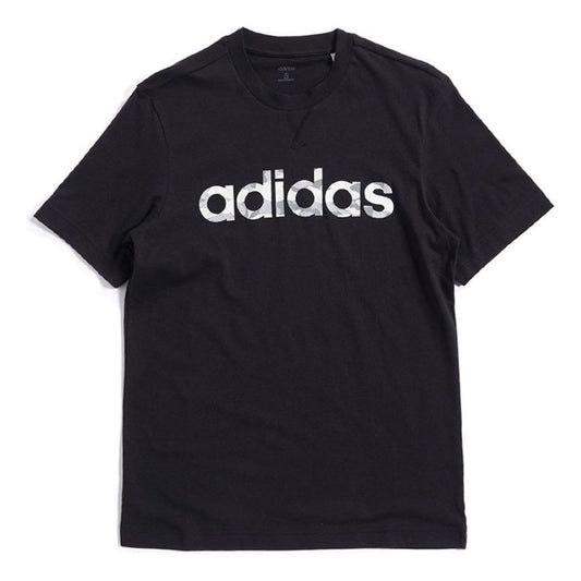adidas E Camo Lin Tee Training Sports Round Neck Short Sleeve Black EI9755