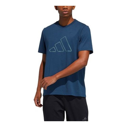 adidas Th Tee Techgfx Logo Printing Sports Training Short Sleeve Navy Blue GP0984