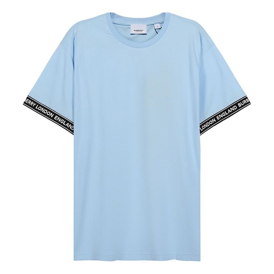 Men's Burberry FW20 Logo Cotton Loose Version Round Neck Short Sleeve Light Blue 80294491
