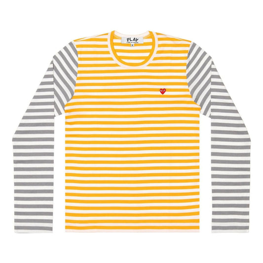 COMME des GARCONS PLAY L/S Bi-Colour Striped Small Emblem T-Shirt 'Yellow Grey' AZ-T318-051-2