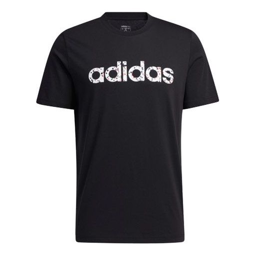adidas neo M Basc Tee Logo Printing Sports Round Neck Short Sleeve Black H45109