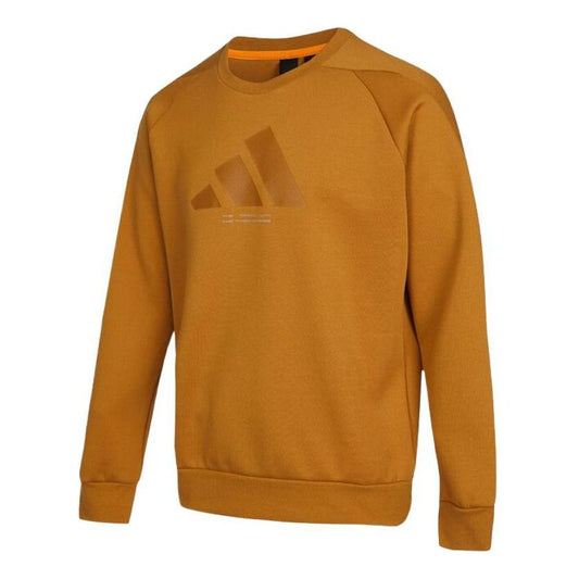 Men's adidas Th Logo Swt Large Logo Round Neck Sports Pullover Brown HE9902
