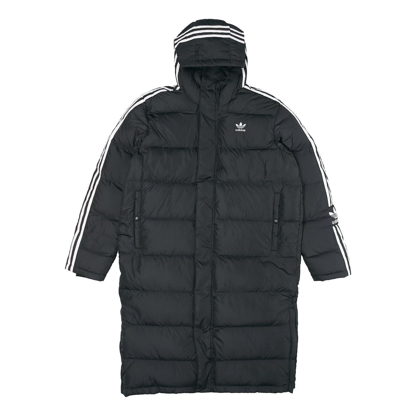 adidas originals Long Down Side Logo Printing mid-length Sports Down Jacket Black HI4658