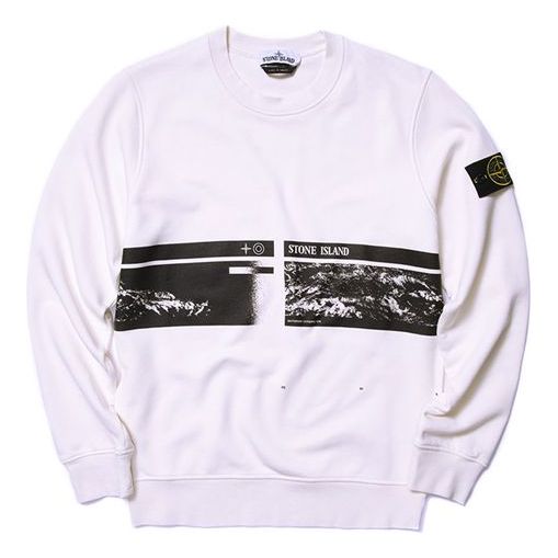 Men's STONE ISLAND Printing Round Neck Pullover White 721563094-V0093