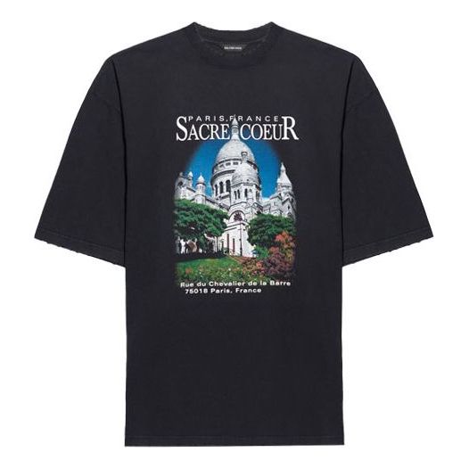 Balenciaga SS21 Retro Plain Weave Large Short Sleeve Unisex Black T-Shirt 641614TJVH61000