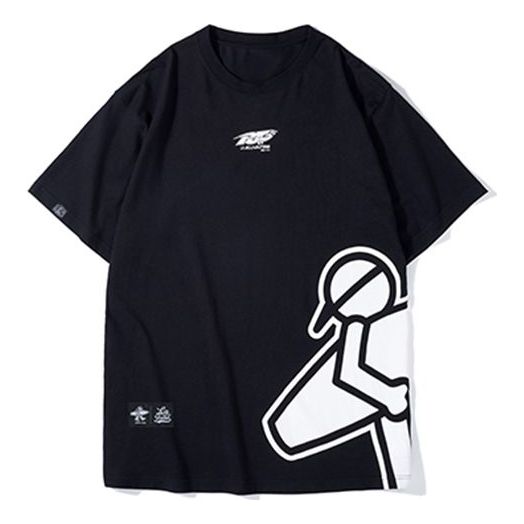 PJs Vigor Surf Pattern Printing Short Sleeve Casual Loose Round Neck Alphabet Large LOGO Couple Style Black 20SSTS10342-P