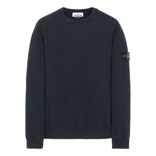 Men's STONE ISLAND Solid Color Long Sleeves Round Neck Pullover Blue 731563020-V0020