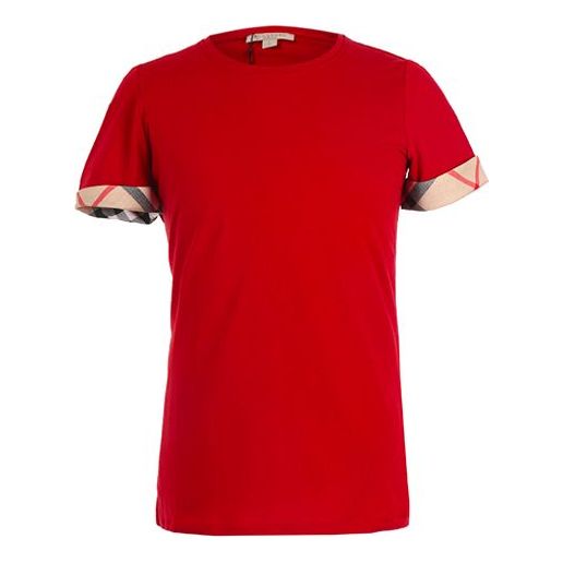 Burberry Cuff Plaid Round Neck Short Sleeve Red 38869511