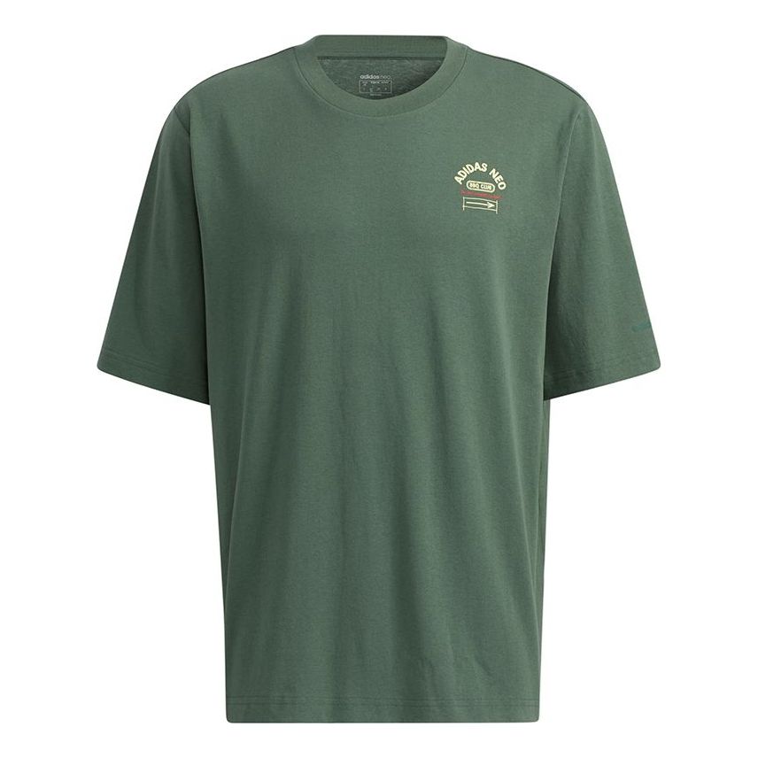 adidas neo M Bqfd Tee 2 Subject Printing Loose Sports Short Sleeve Green H62008