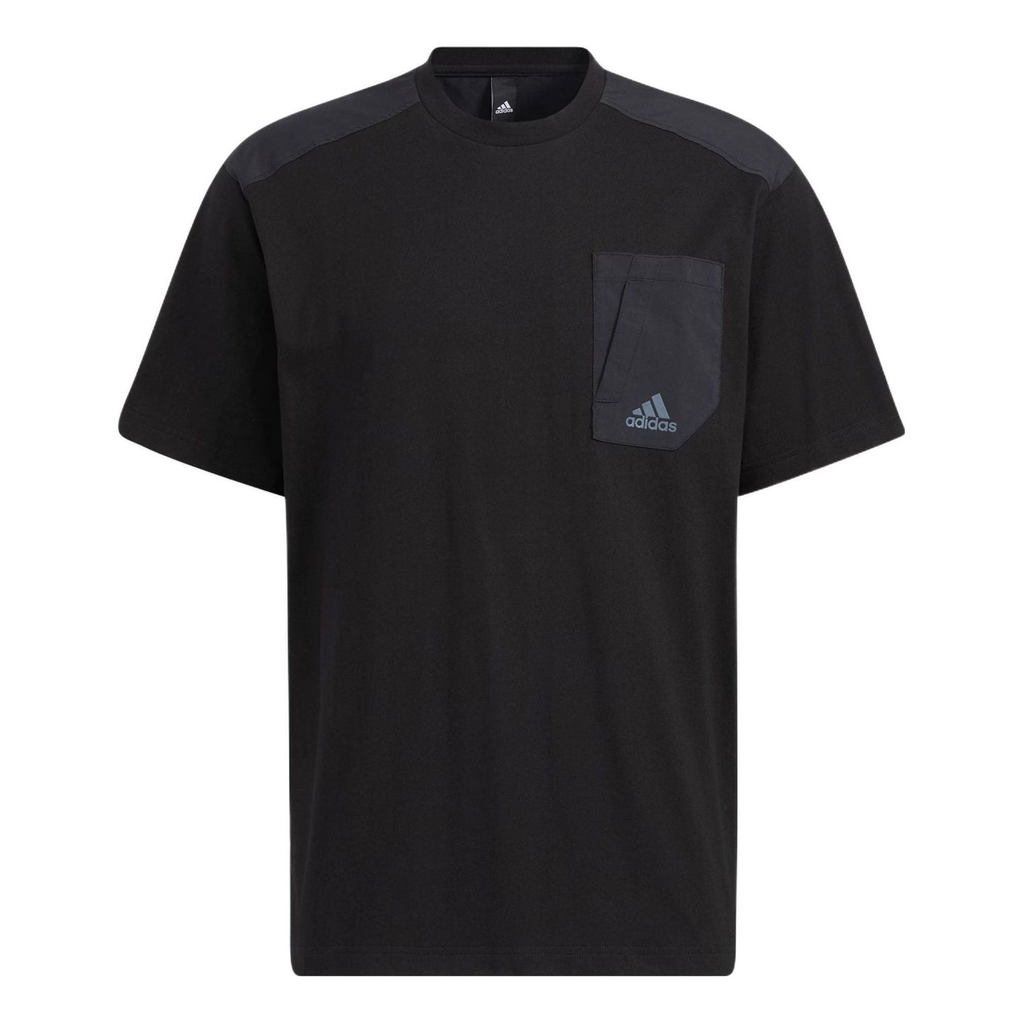 Men's adidas Solid Color Round Neck Pullover Short Sleeve Black T-Shirt HD0042