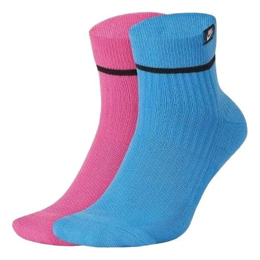 Nike Snkr Sox Ankle Contrasting Colors Sport Socks 2 Pairs Blue / Pink SK0262-967