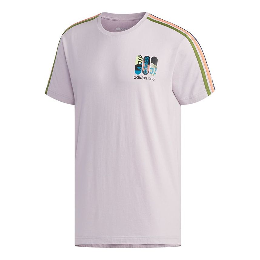 adidas neo M Cs Skt Tee 2 Contrasting Colors Stripe Skateboard Printing Short Sleeve Purple Pink FK9914