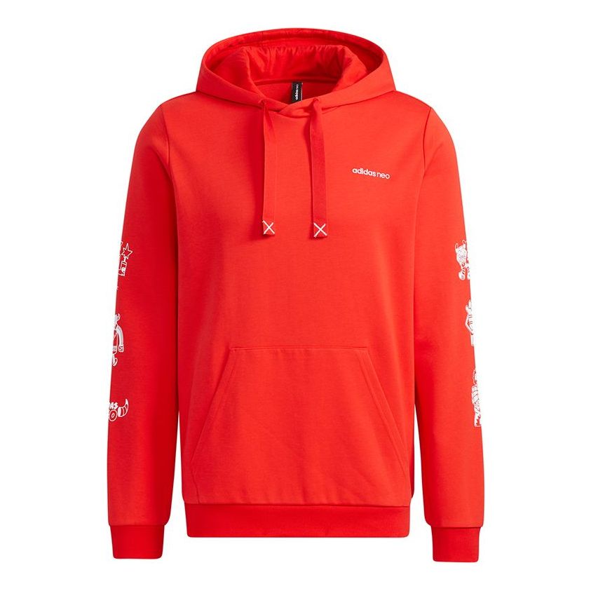 adidas neo Artist Sweat Printed Sports Hooded Sweater Men's Red GL8084