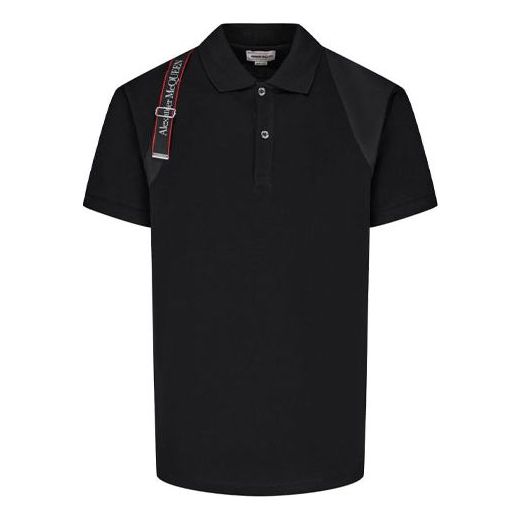 Men's Alexander McQueen FW21 Logo Splicing Short Sleeve Polo Shirt Black 625245-QQX33-1000