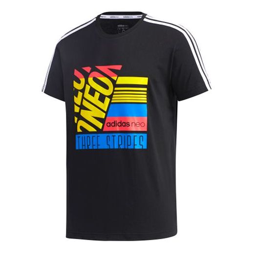 adidas neo M Brlv Tee Printing Pattern Short Sleeve Black GK1516