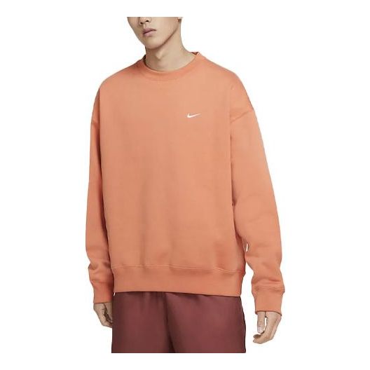 Men's Nike Solid Color Sports Fleece Round Neck Pullover Soft Orange DA0318-863