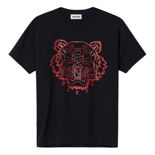 Men's KENZO SS21 Tiger Head Logo Printing Round Neck Short Sleeve Black FB55TS0204SE-99