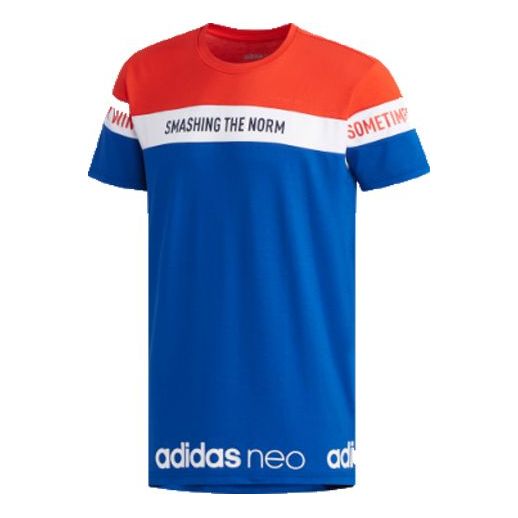 adidas neo Sports Round Neck Short Sleeve Red Blue Splicing EJ7073