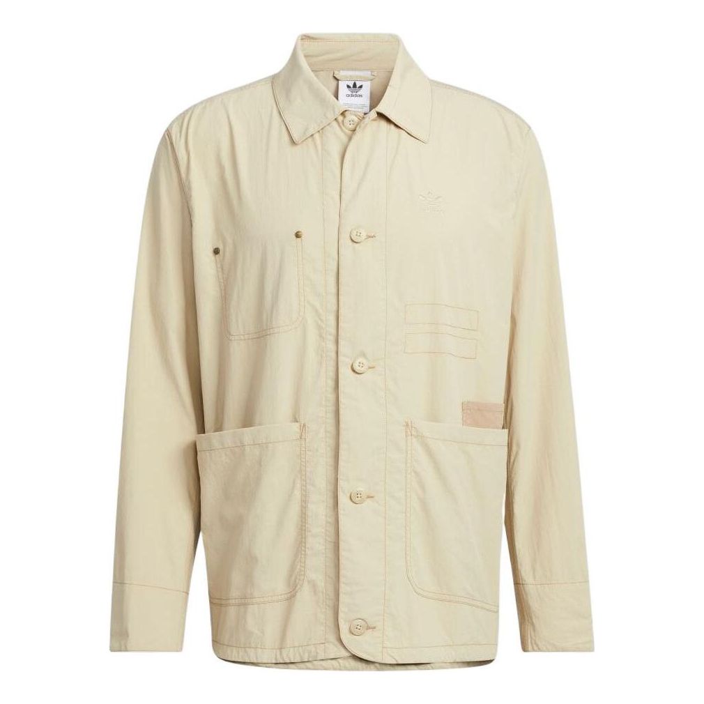 adidas originals Solid Color single breasted Cargo Jacket Khaki HM8015