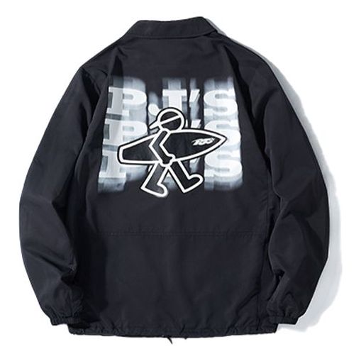 PJs Vigor Surf Alphabet Series Printing Coach Jacket Unisex Black 20SSJK1010-P