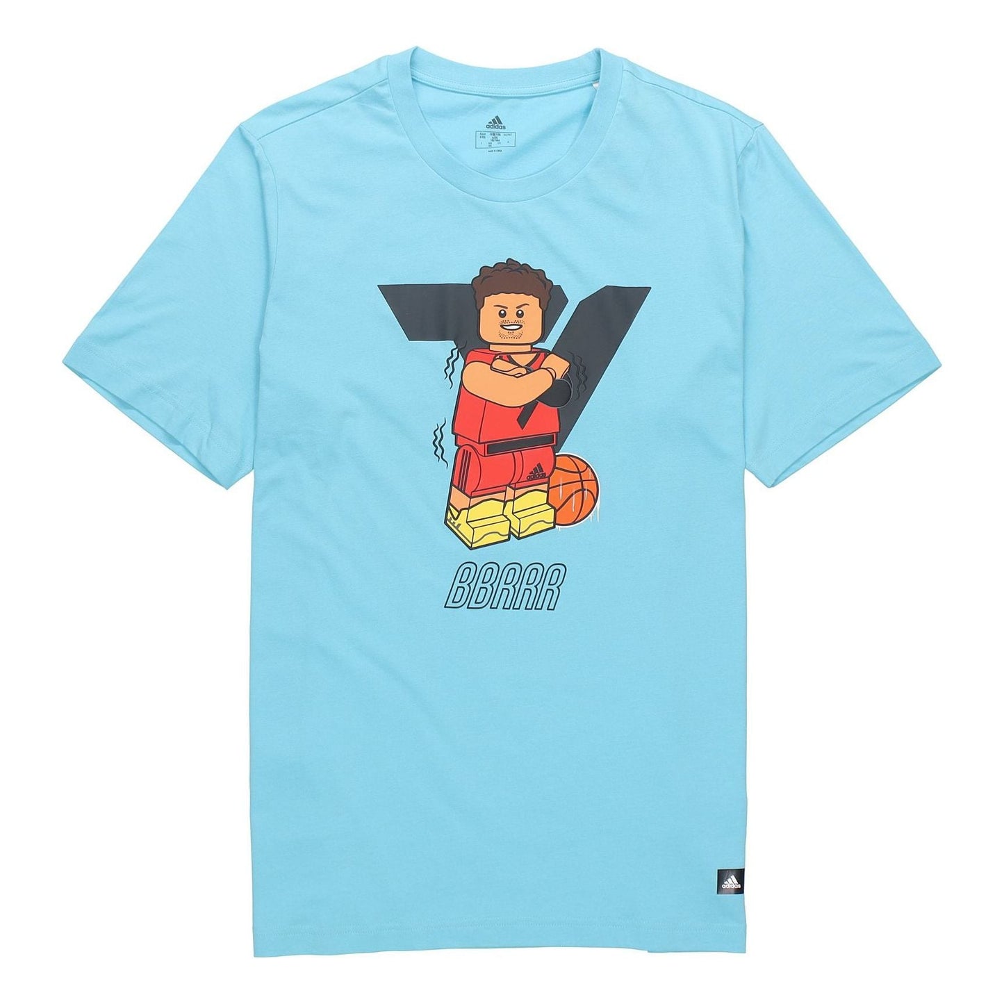 Men's adidas x LEGO Crossover Dame Ss Trey Young Funny Blocks Printing Basketball Sports Short Sleeve Sky Blue T-Shirt GU2717