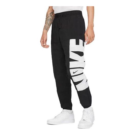Men's Nike Logo Printing Training Woven Breathable Bundle Feet Sports Pants/Trousers/Joggers Black CW7352-010