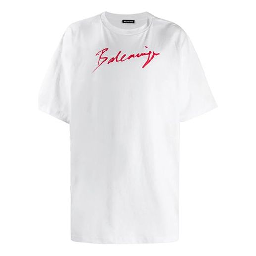 Men's Balenciaga Logo Printing Short Sleeve White 583214TFV639783