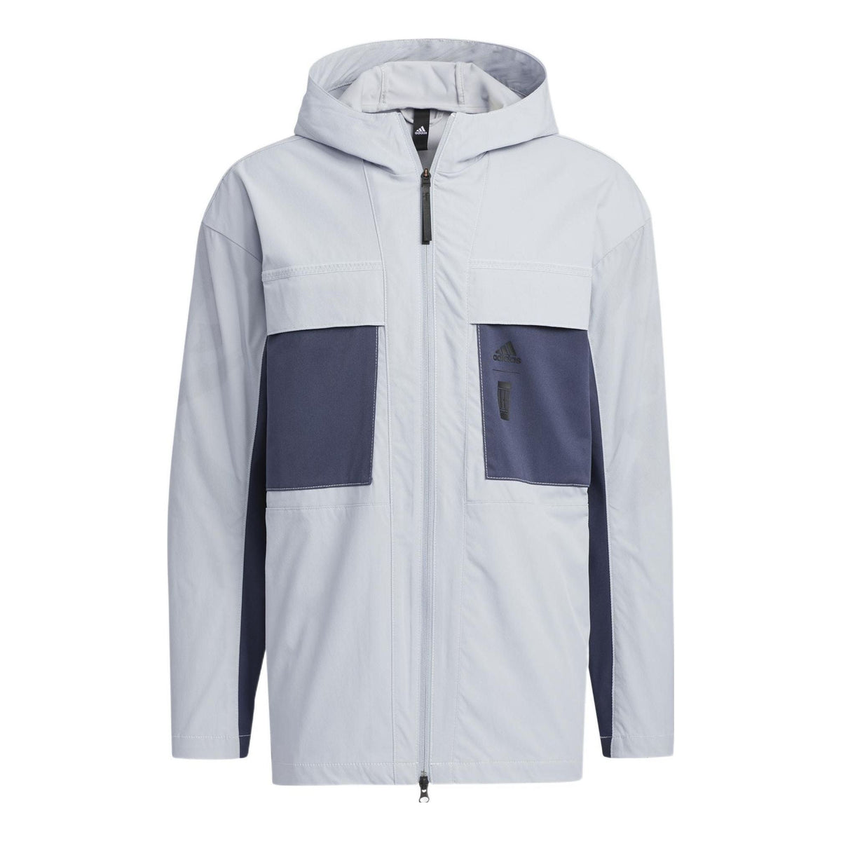 Men's adidas Solid Color Hooded Zipper Jacket Deep Navy Blue HE5134