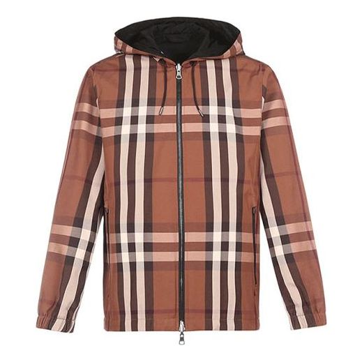 Men's Burberry Double Sided Plaid Cotton Hooded Jacket Brown 80369161