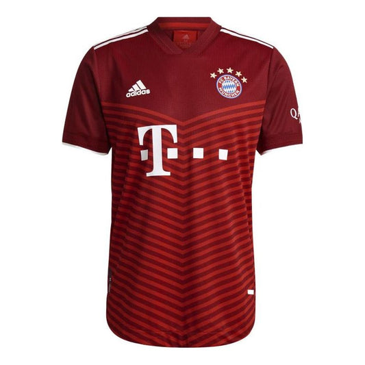 Men's adidas Bayern Munich 21/22 Home Stripe Printing Alphabet Pattern V Neck Short Sleeve Soccer/Football Jersey Asia Sizing Red GM5308