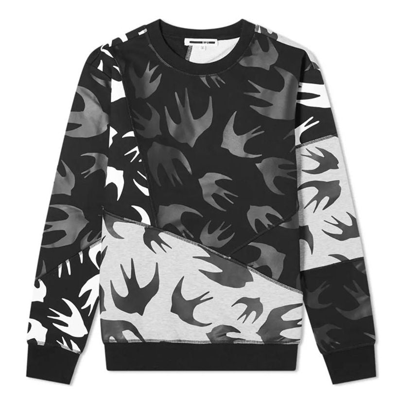 Men's McQ Alexander McQueen Swallow Printing Pattern Round Neck Long Sleeves Colorblock 477017-RPT49-1073