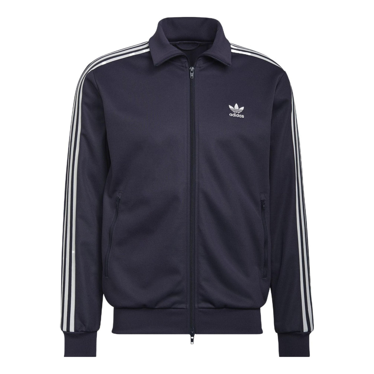 Men's adidas originals Stripe Printing Stand Collar Sports Jacket Dark Grey Navy Blue HB9445