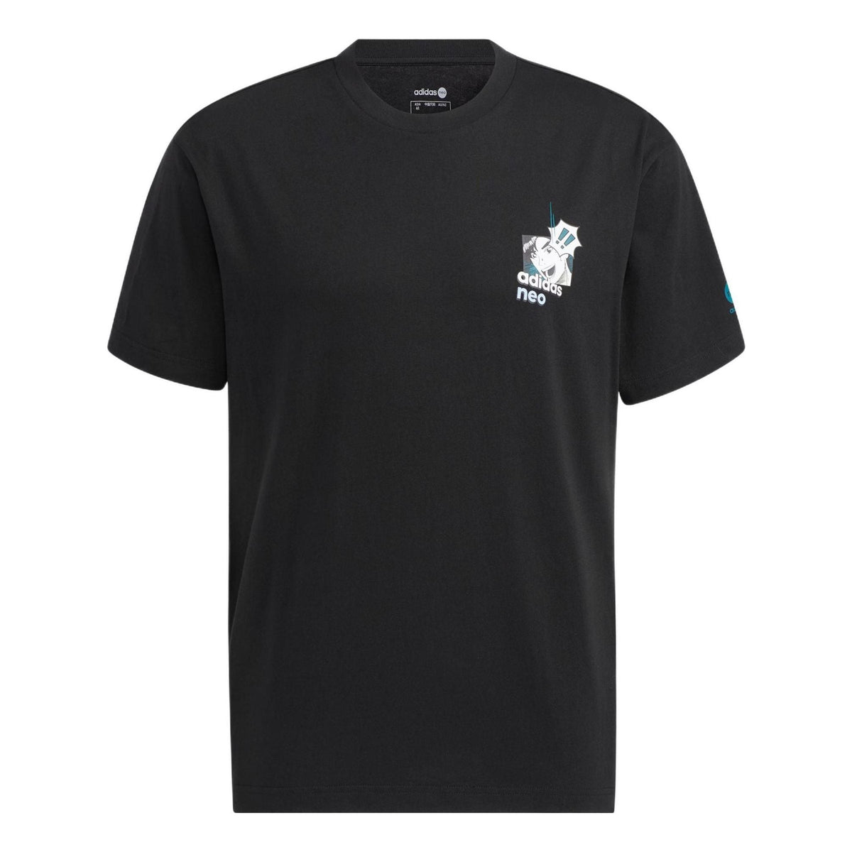 Men's adidas neo Cartoon Character Printing Logo Round Neck Short Sleeve Black T-Shirt HD4623