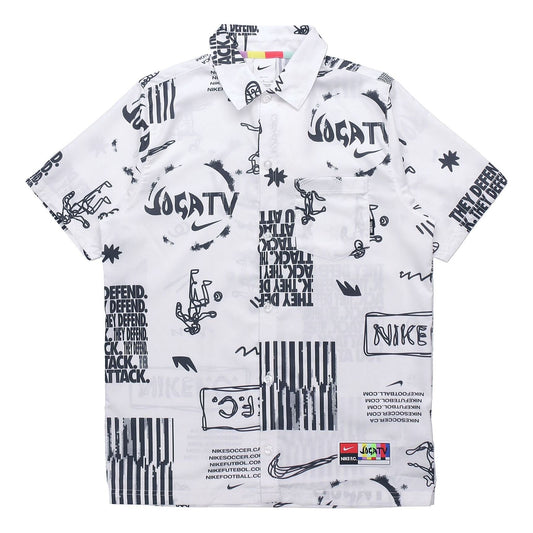 Nike Woven Soccer/Football Athleisure Casual Sports Printing lapel Shirt White DA1474-100